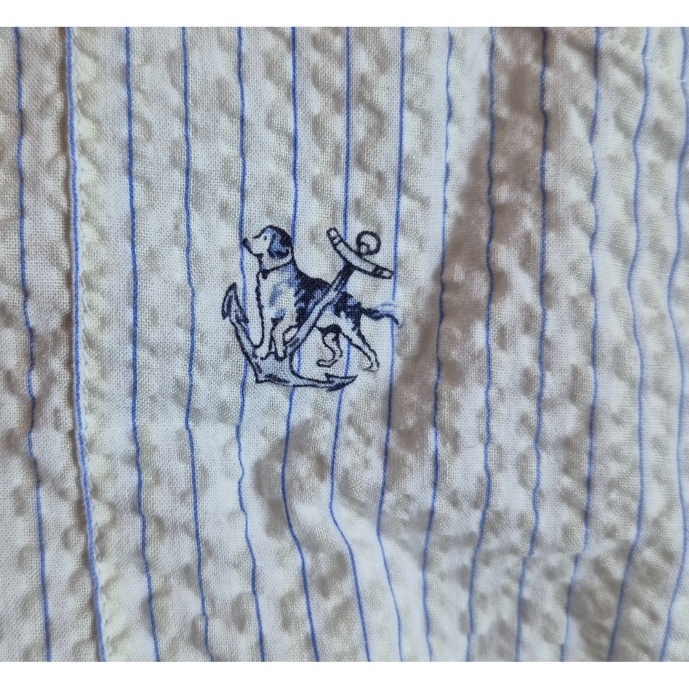 Polo Ralph Lauren Mens Seersucker Button-Up Shirt 3XB White Blue Dog Anchor
